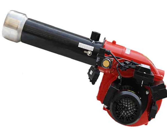 Long-nozzle industrial burner with red and black design